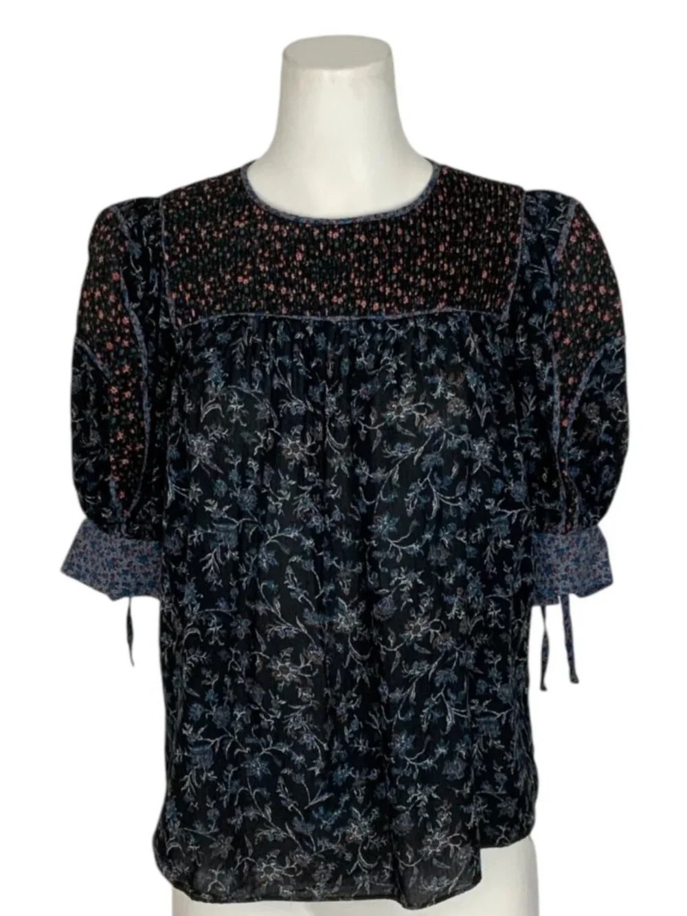 Ulla Johnson Stella Pintucked Top Blouse 6 Floral Puff Short Sleeve